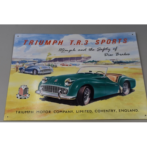 350 - Two Tin Plate Vintage Style Triumph TR3 Advertising Signs (Largest 17