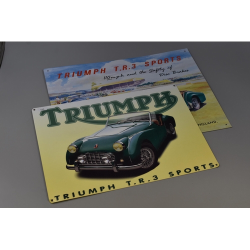 350 - Two Tin Plate Vintage Style Triumph TR3 Advertising Signs (Largest 17