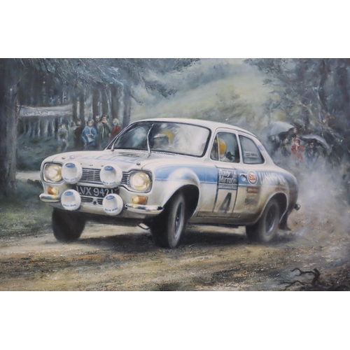 351 - Three Vintage Framed and Glazed World Rally Related Pictures to include a Roger Owen Print Depicting... 