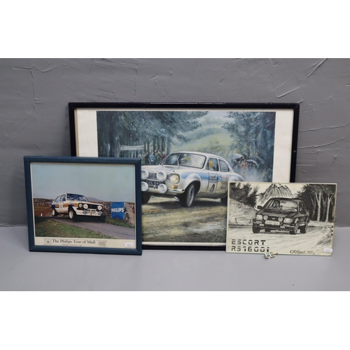 351 - Three Vintage Framed and Glazed World Rally Related Pictures to include a Roger Owen Print Depicting... 