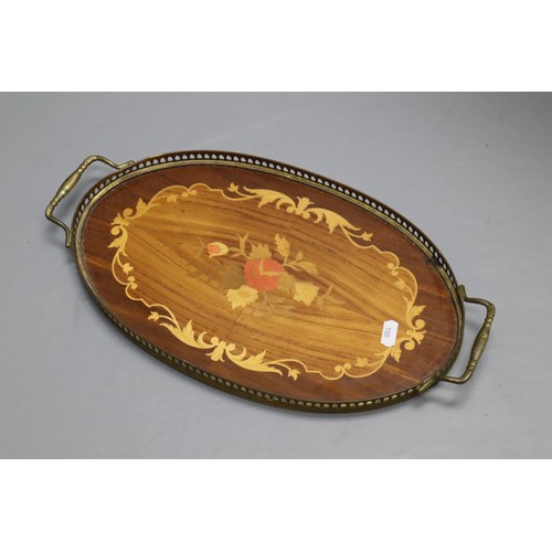 582 - An Inlaid Floral Wooden Tray With Octagonal Table (AF)