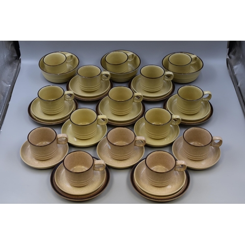 588 - Thirty Seven Pieces of Denby (Unidentified, But in Sahara Shape), Includes Cups, Saucers, Side Plate... 