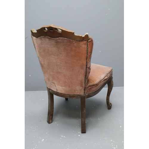 602 - A Pair of Antique Handcarved Velour Seated Dining Chairs, Approx 34