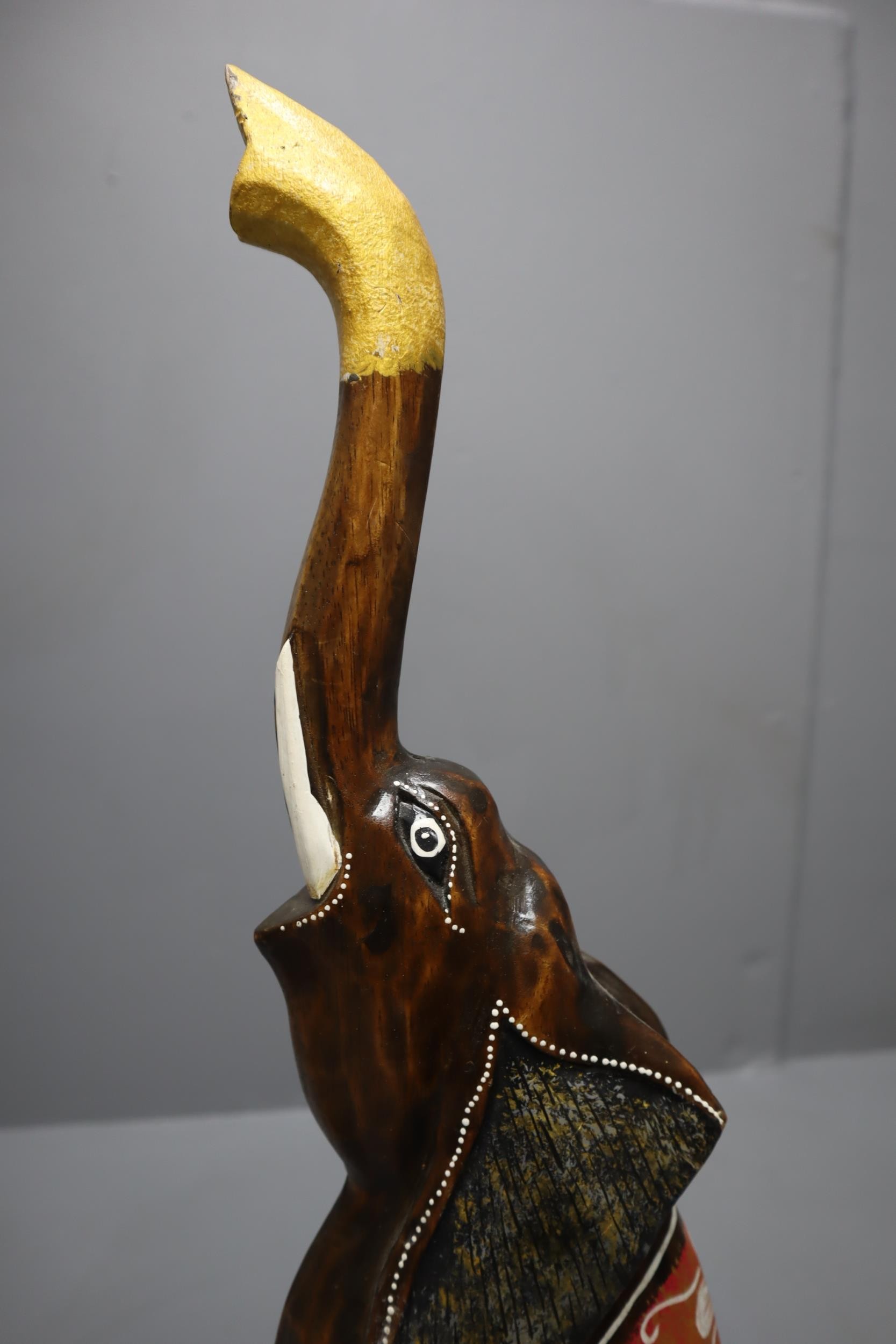 Two Hand carved, Hand painted Wooden Indian Elephant Statues Largest 31"