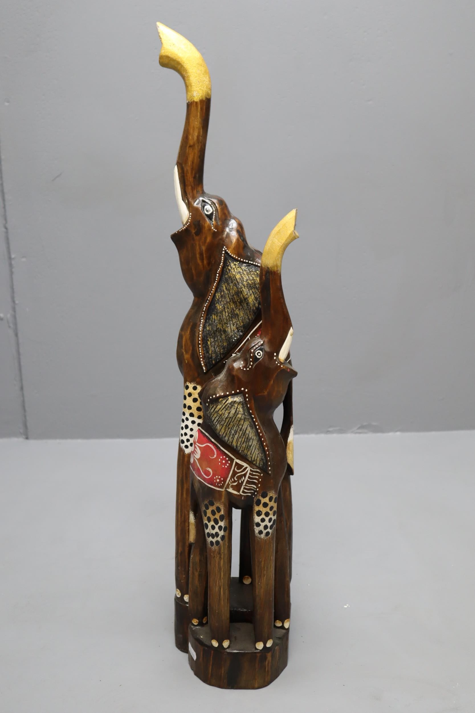 Two Hand carved, Hand painted Wooden Indian Elephant Statues Largest 31"