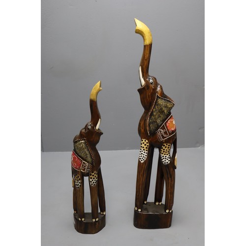 Two Hand carved, Hand painted Wooden Indian Elephant Statues Largest 31"