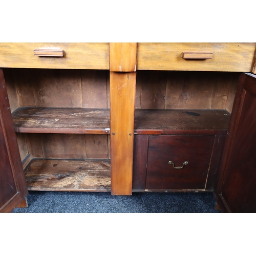 609 - Vintage 2 drawer dark wood sideboard with 2 cupboards and internal ice box measures 47