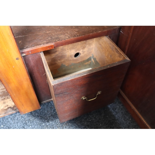 609 - Vintage 2 drawer dark wood sideboard with 2 cupboards and internal ice box measures 47