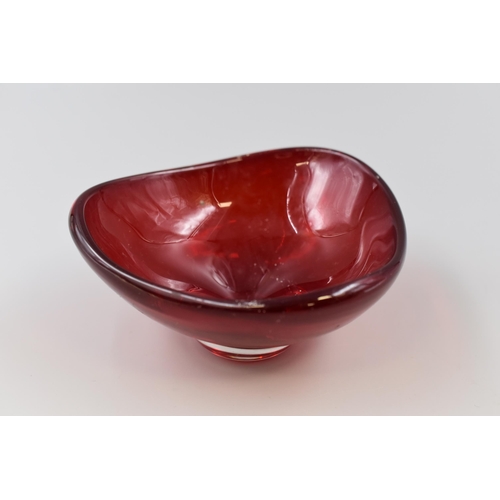 216 - A Whitefriars Red Glass Pedestal Trinket Bowl, Approx 2.5