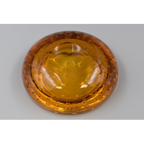 218 - A Whitefriars Amber Glass Bubble Controlled Ashtray, Approx 5