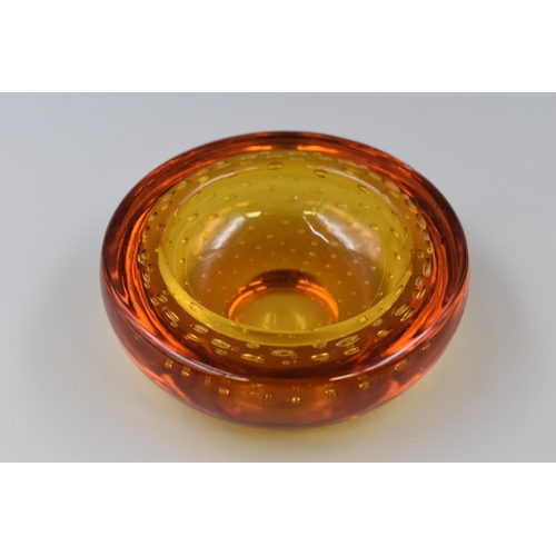 218 - A Whitefriars Amber Glass Bubble Controlled Ashtray, Approx 5