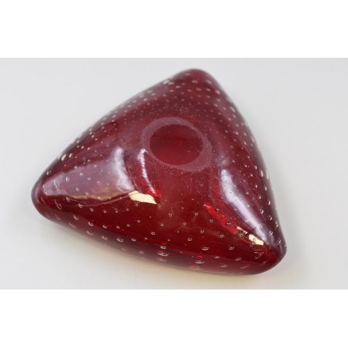 219 - A Whitefriars Red Glass Bubble Controlled Triangular Ashtray. Approx 5