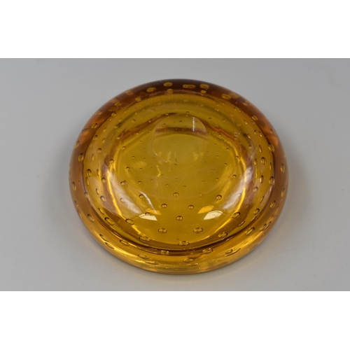 220 - A Whitefriars Amber Glass Bubble Controlled Ashtray, Approx 5