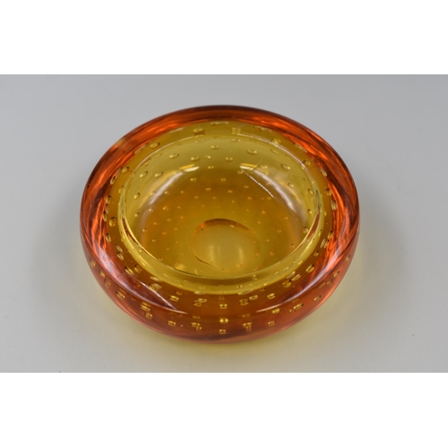 220 - A Whitefriars Amber Glass Bubble Controlled Ashtray, Approx 5