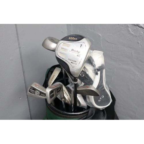 615 - Collection of Dunlop power point & powermax golf irons in carry bag. Including a Dunlop 65i tita... 