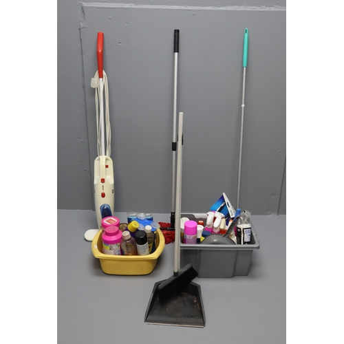 622 - A Large Selection of Cleaning Items To Include Various Cleaning Fluids, Mops, Dustpan and Brush, Vac... 