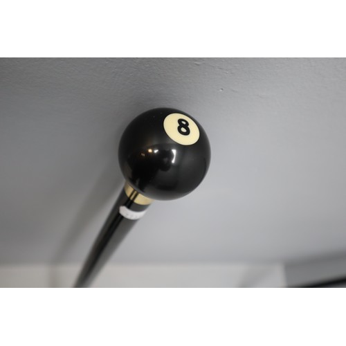 403 - 8 Ball hardwood walking cane with brass collar.