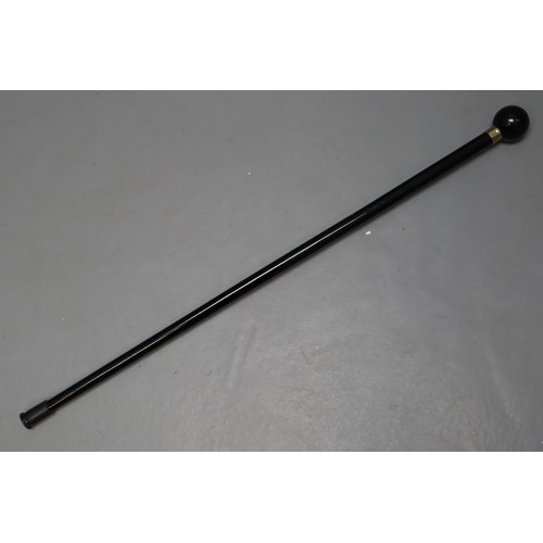 403 - 8 Ball hardwood walking cane with brass collar.