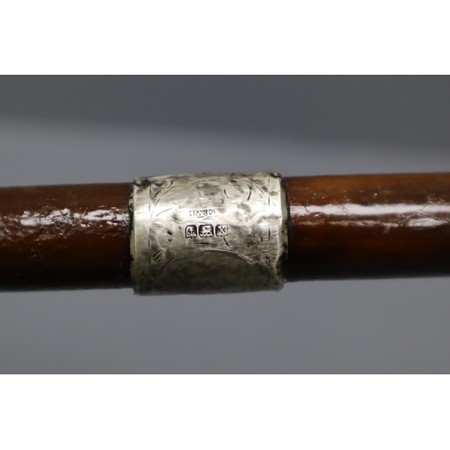 405 - A Hallmarked Birmingham Silver Mounted Brass Horse Head Walking Stick, Circa 1922