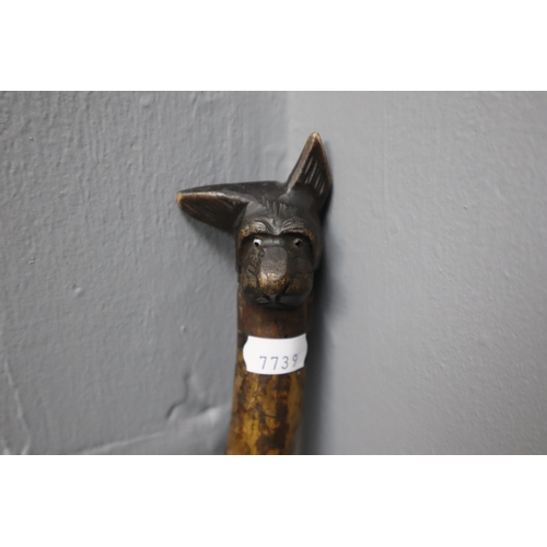 406 - Hand carved dog head walking stick with brass floor tip