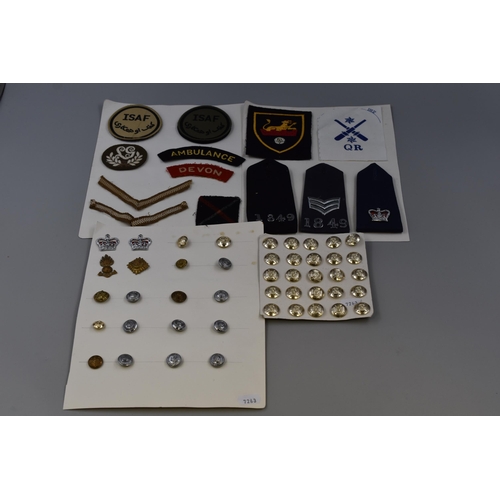 252 - Selection of Military and Police Buttons, Badges, Epaulette's and Patch Badges