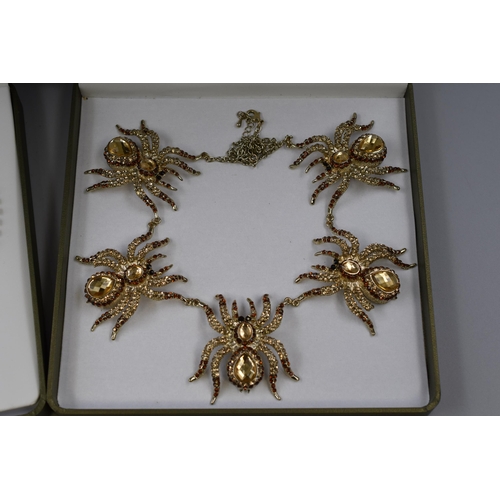 443 - Four Designer Statement Necklaces To Include Topaz Style Spider Necklaces, Tie necklace, Frog and Dr... 