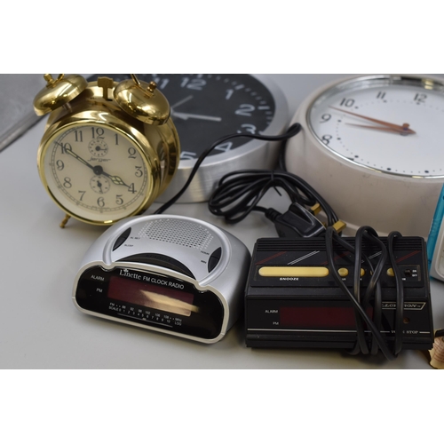 707 - A Selection of Clocks. Includes Quartz Wall Clocks, Alarm Clocks and More. All Working When Tested