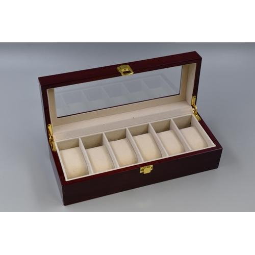 450 - Brand New Boxed Wooden Six Sectional Watch Storage Display Box