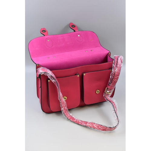 666 - Brand New Designer Leather Satchel in Fushia Colour with label approx 15