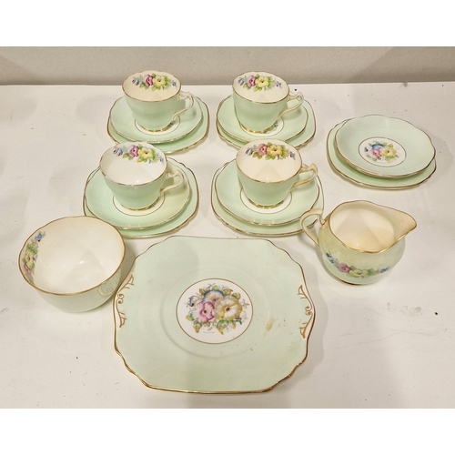 280 - Trentham Part Tea Set. Petunia pattern. 4 trios, Sugar, Milk and Cake Plate plus spare saucer and pl... 