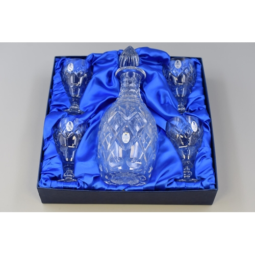 281 - Boxed Royal Doulton Crystal Decanter & Four Glasses by Webb Corbett Depicting Heinz 1886 - 1986 ... 