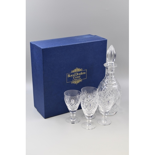 281 - Boxed Royal Doulton Crystal Decanter & Four Glasses by Webb Corbett Depicting Heinz 1886 - 1986 ... 