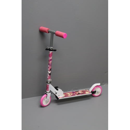 723 - Boxed Unused Pink and White In-line Scooter, folds for easy storage