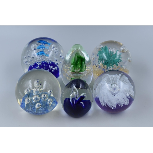 282 - Six Glass Bubble Controlled Paperweights, Includes Fish Paperweight, And Floral Paperweights