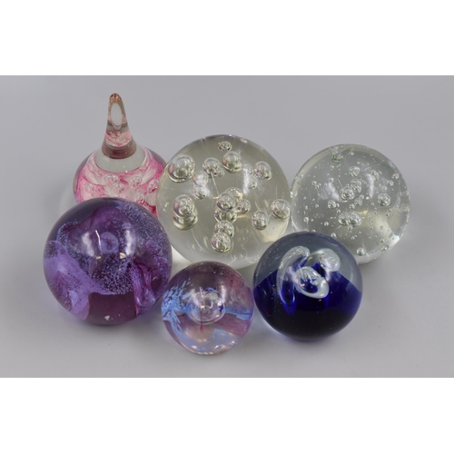 283 - Six Bubble Controlled Paperweights To Include Two Clear Glass, Caithness and Others