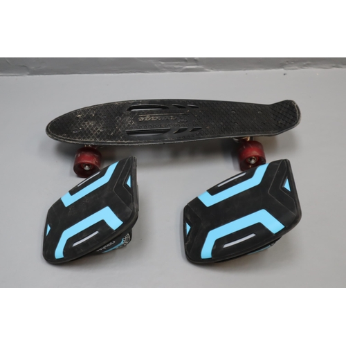 751 - Wired Hover Shoes Skates Electric No Charger (untested) And a Karnage penny board.