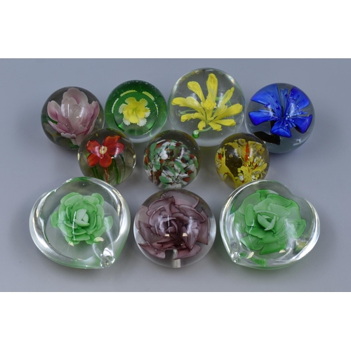 285 - A Selection of Ten Floral Glass Paperweights