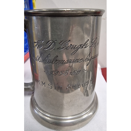 755 - 6th Submarine Squadron HMS Ambush and other shooting awards in the form of Pewter Tankards and Ceram... 