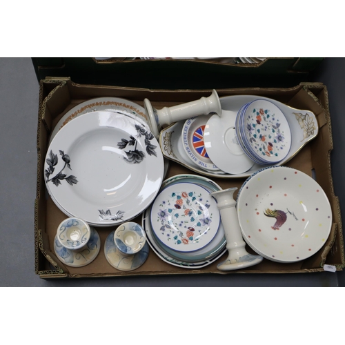 760 - Large selection of pottery and ceramics to include candle sticks, plates, bowls, tea pot and much mo... 