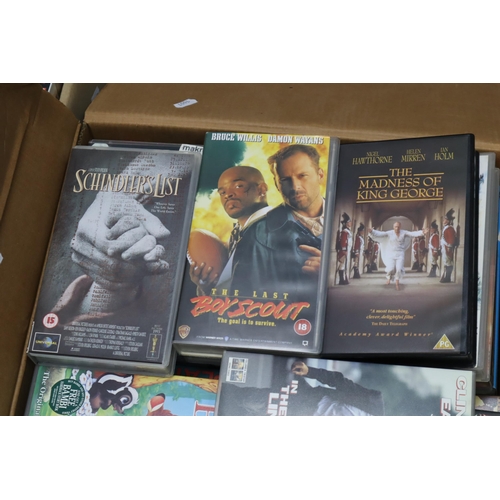 777 - Four Boxes of Unsorted VHS’. To Include Unforgiven, RoboCop, James Bond, Trainspotting, Cape F... 