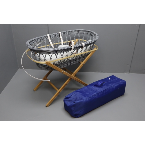 A Moses Basket on Stand, With Travel Cot