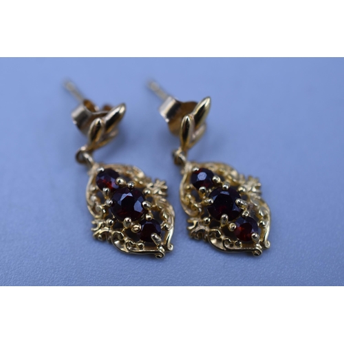 4 - A Pair of 9ct Gold Garnet Stoned Earrings, 1.7g