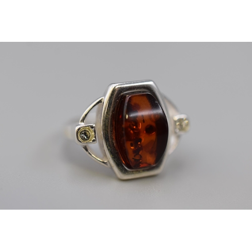 6 - Amber Ring set in Silver 925 (Size K) Complete with Presentation Box