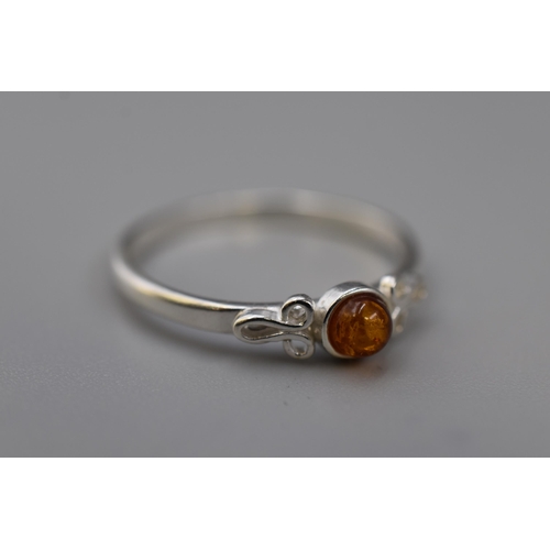 7 - Amber Ring set in Silver 925 (Size S) Complete with Presentation Box