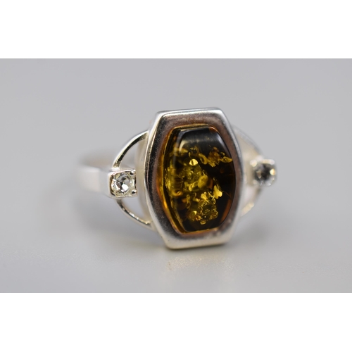8 - Yellow Amber Ring set in Silver 925 (Size V) Complete with Presentation Box