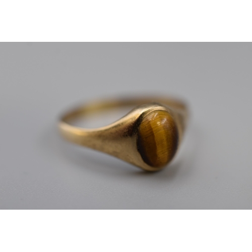 11 - Hallmarked Gold 375 (9ct) Tigers Eye Stoned Ring (Size S) Complete with Presentation Box