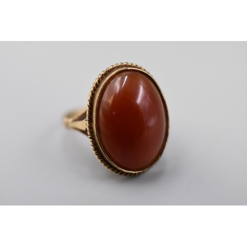 15 - Hallmarked 375 (9ct) Gold Carnelian Stoned Ring (Size L) Complete with Presentation Box