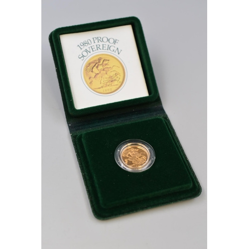 23 - Royal Mint Gold 22ct 1980 Proof Sovereign complete with Case and Certificate