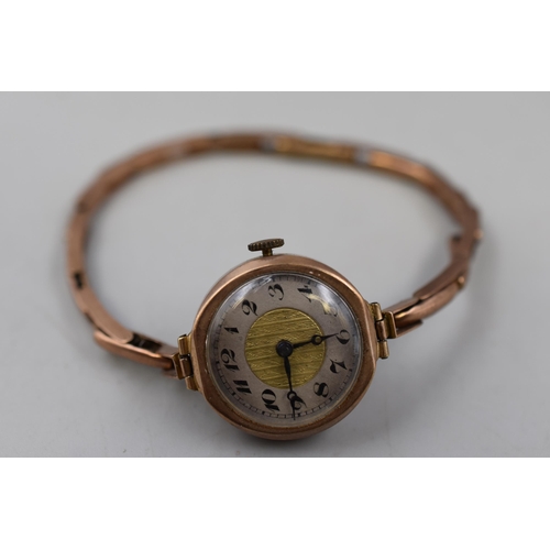 25 - A Vintage 15 Jewels 9ct Gold Cased Watch, With 'Raleigh Gold' Strap, In Working Order