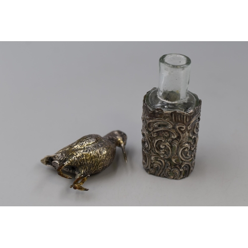 29 - Silver 925 Cased Perfume Bottle and 800 Silver Bird Figure (a/f)